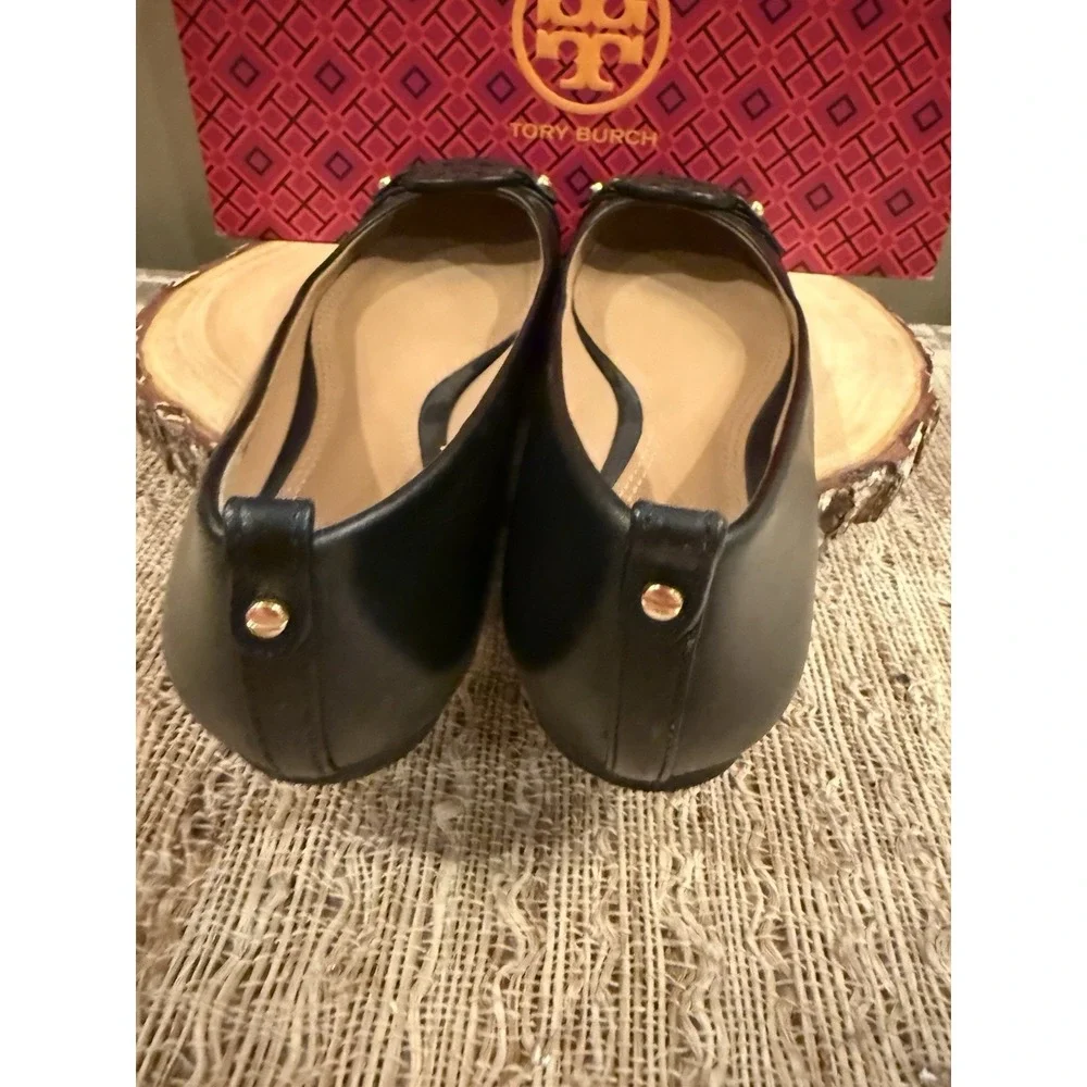 Tory Burch Women's Mini Miller Logo Matte Black Leather Flats Size US 8M